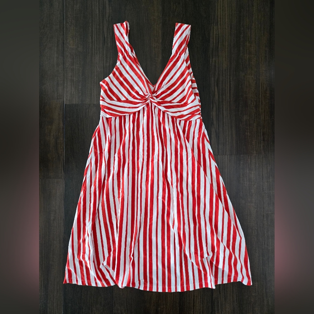 Patagonia Burnt Orange and Off White Striped, Front Twist Dress